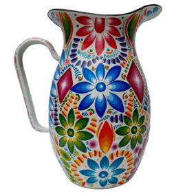 jarra hierro enlosado pintada a mano Tigua, Ecuador.